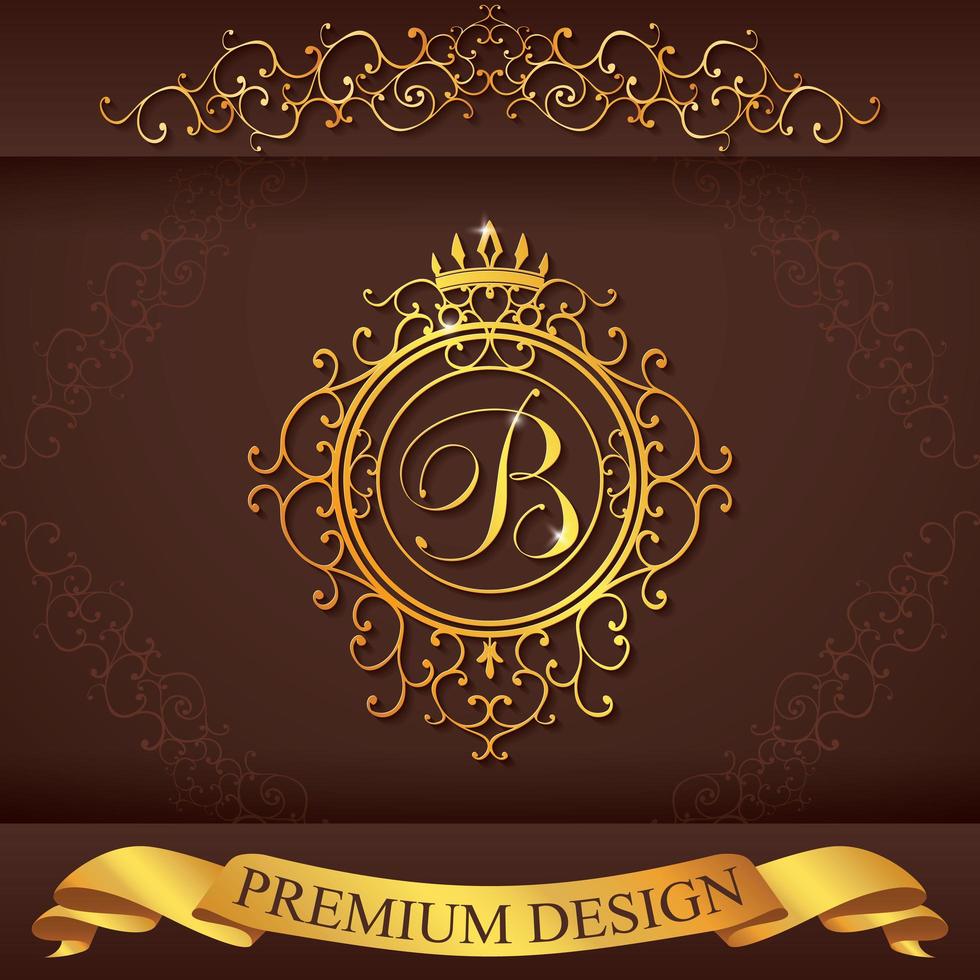lettera b. modello di logo di lusso fiorisce linee calligrafiche eleganti ornamento. segno di affari, identità per ristorante, reali, boutique, hotel, araldico, gioielli, moda, illustrazione vettoriale