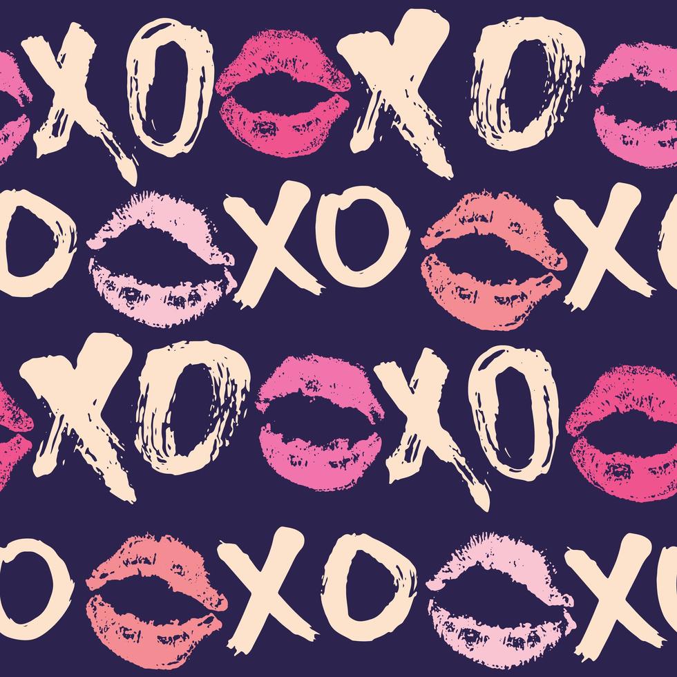 xoxo pennello lettering segni seamless pattern, grunge abbracci calligrafici e frase baci, simboli xoxo abbreviazione gergo internet, illustrazione vettoriale isolato su sfondo bianco