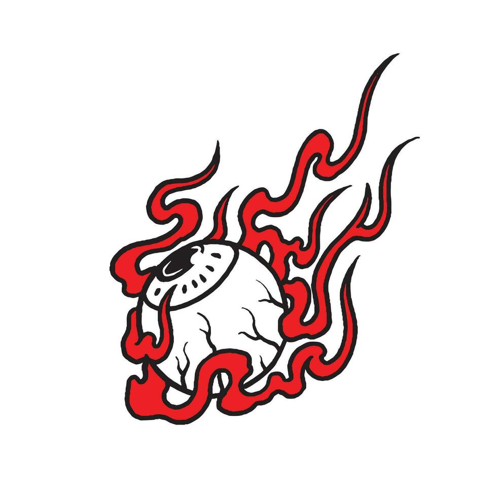 occhio con fuoco tradizionale giapponese tatuaggio, mano disegnato illustrazione vettore