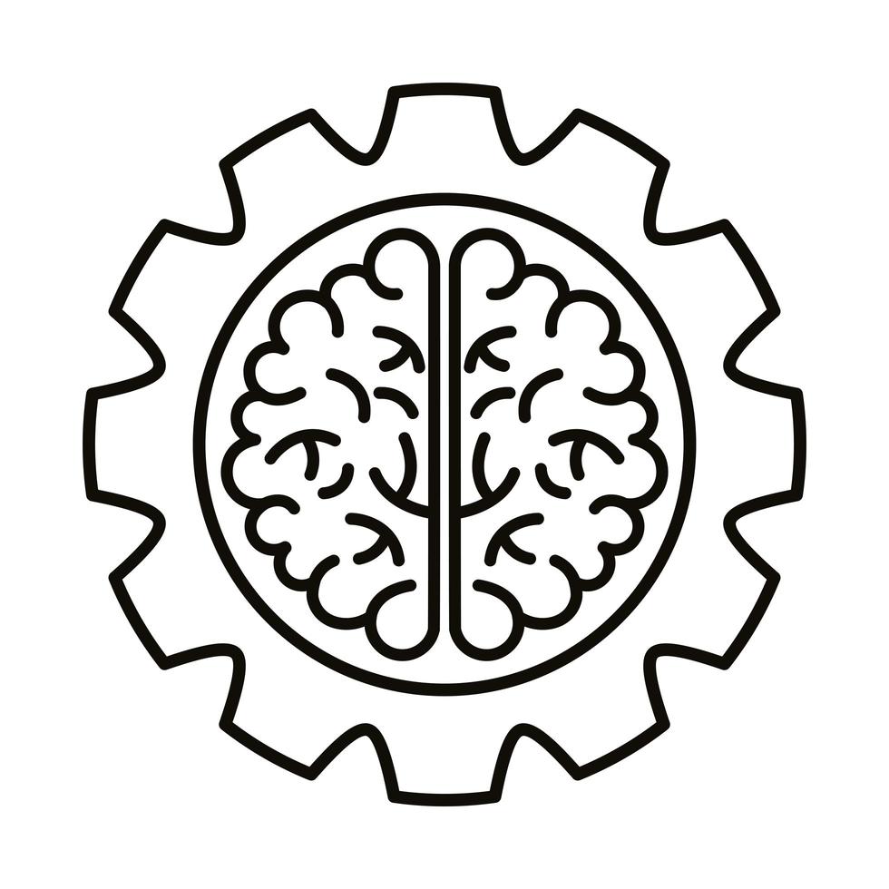 cervello umano con l'icona di stile della linea di ingranaggi vettore