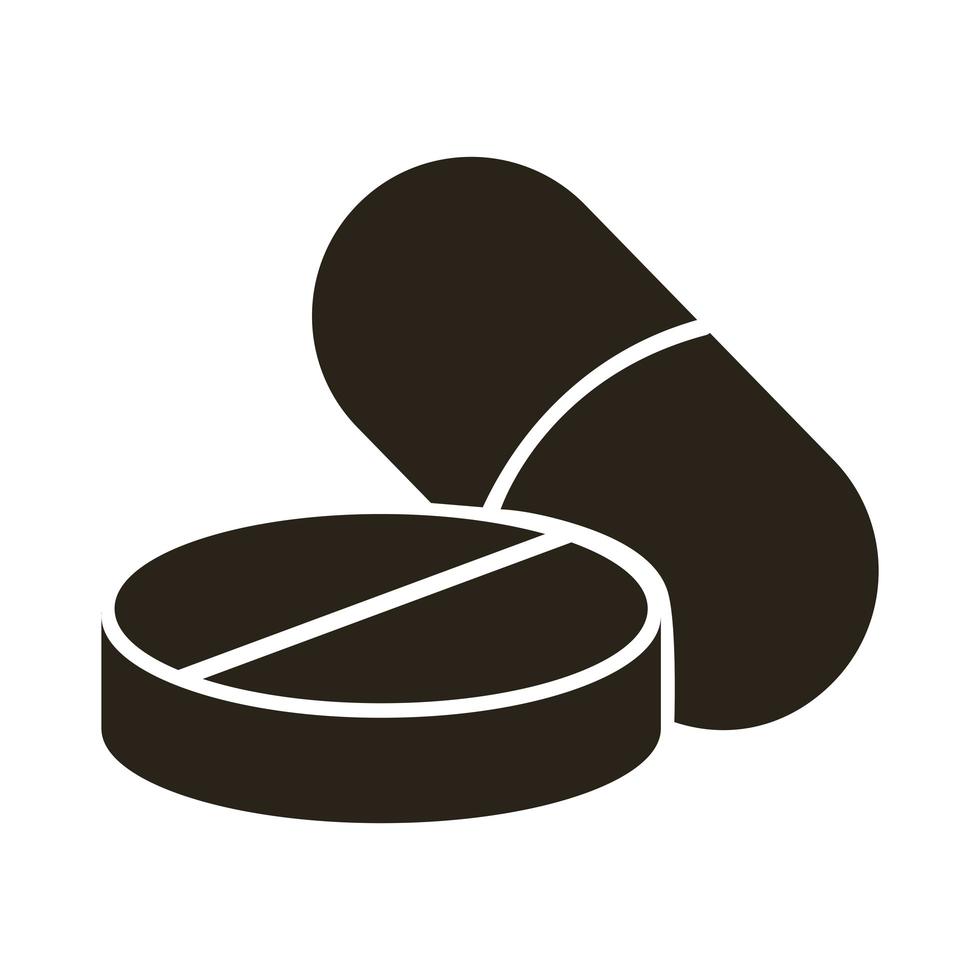 capsule di medicina e pillole farmaci silhouette icona di stile vettore