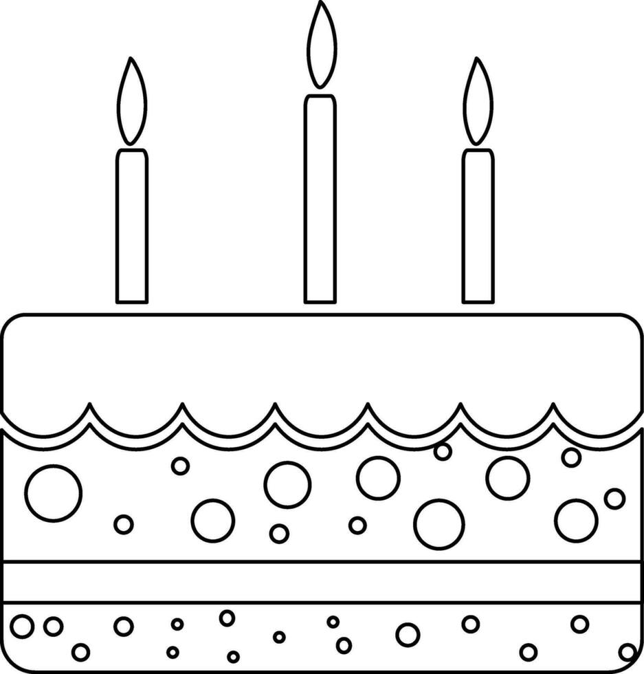 nero linea arte decorato torta con ardente candele. vettore