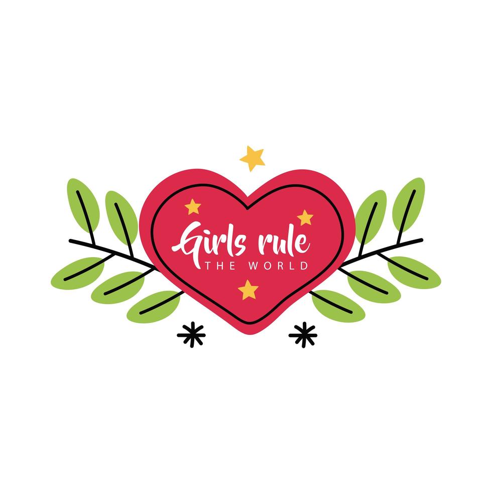 girl power ragazze governano il cuore del mondo con foglie disegno vettoriale