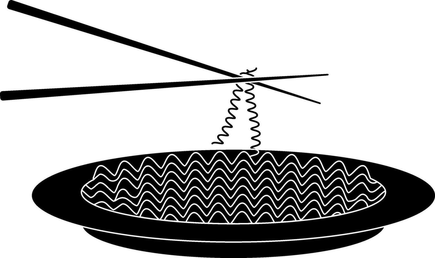 glifo stile di ciotola tagliatelle icona con bacchette. vettore