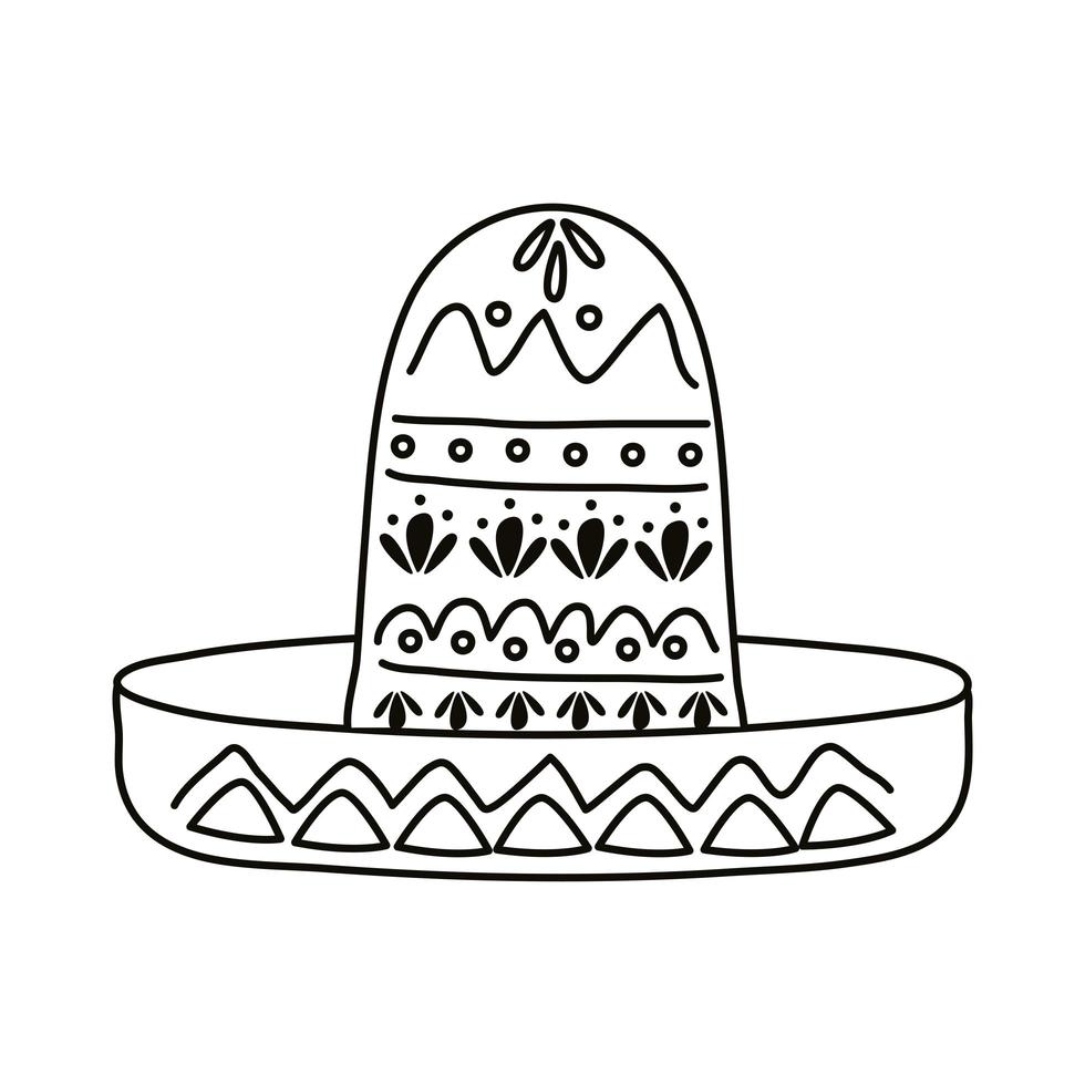icona di stile di linea tradizionale cappello messicano vettore