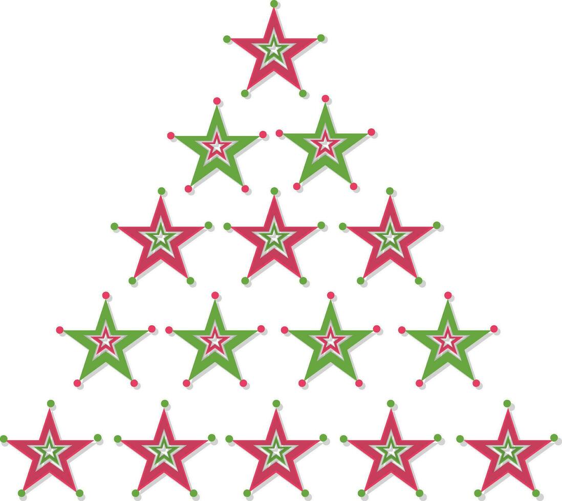 Natale albero fatto di verde e rosa stelle. vettore