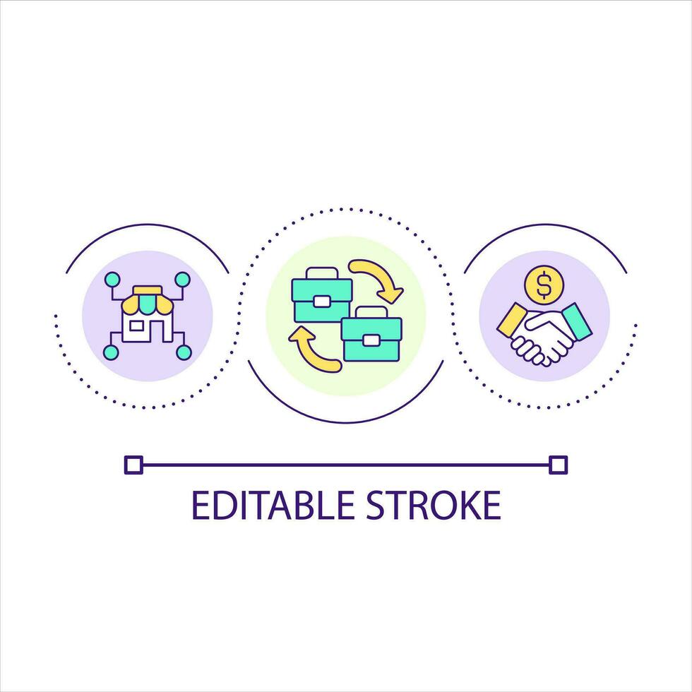 b2b servizio ciclo continuo concetto icona. attività commerciale cooperazione per sviluppo. digitale tecnologia di marketing astratto idea magro linea illustrazione. isolato schema disegno. modificabile ictus vettore