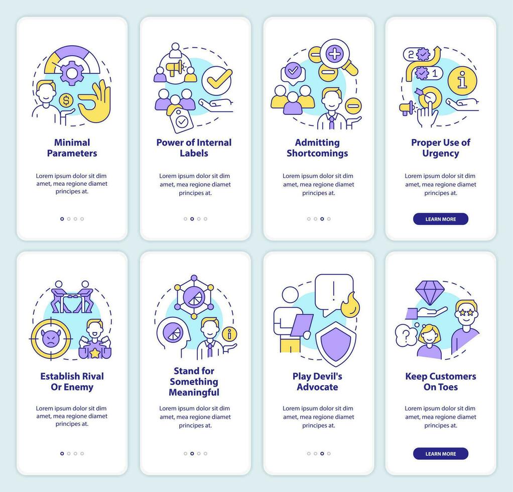 psicologico marketing strategie onboarding mobile App schermo impostare. Procedura dettagliata 4 passaggi modificabile grafico Istruzioni con lineare concetti. ui, ux, gui modellato vettore