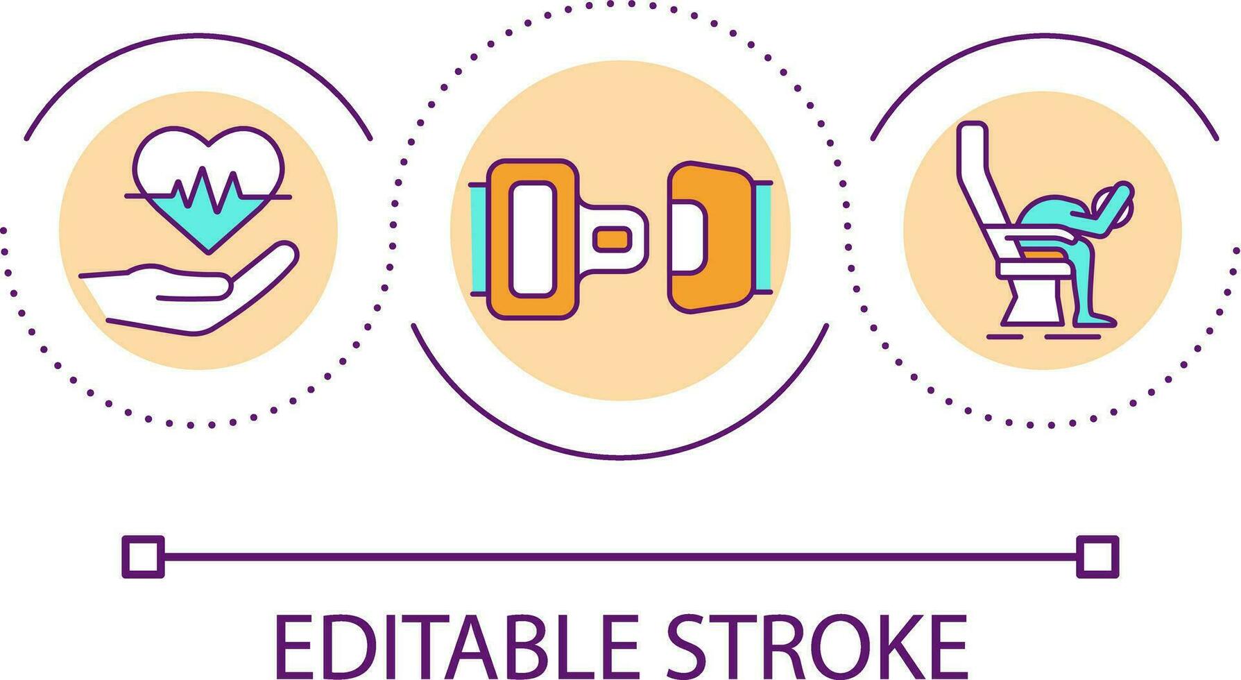 passeggeri posizione durante aria incidente ciclo continuo concetto icona. schianto infortunio durante volante rischio prevenzione astratto idea magro linea illustrazione. isolato schema disegno. modificabile ictus vettore