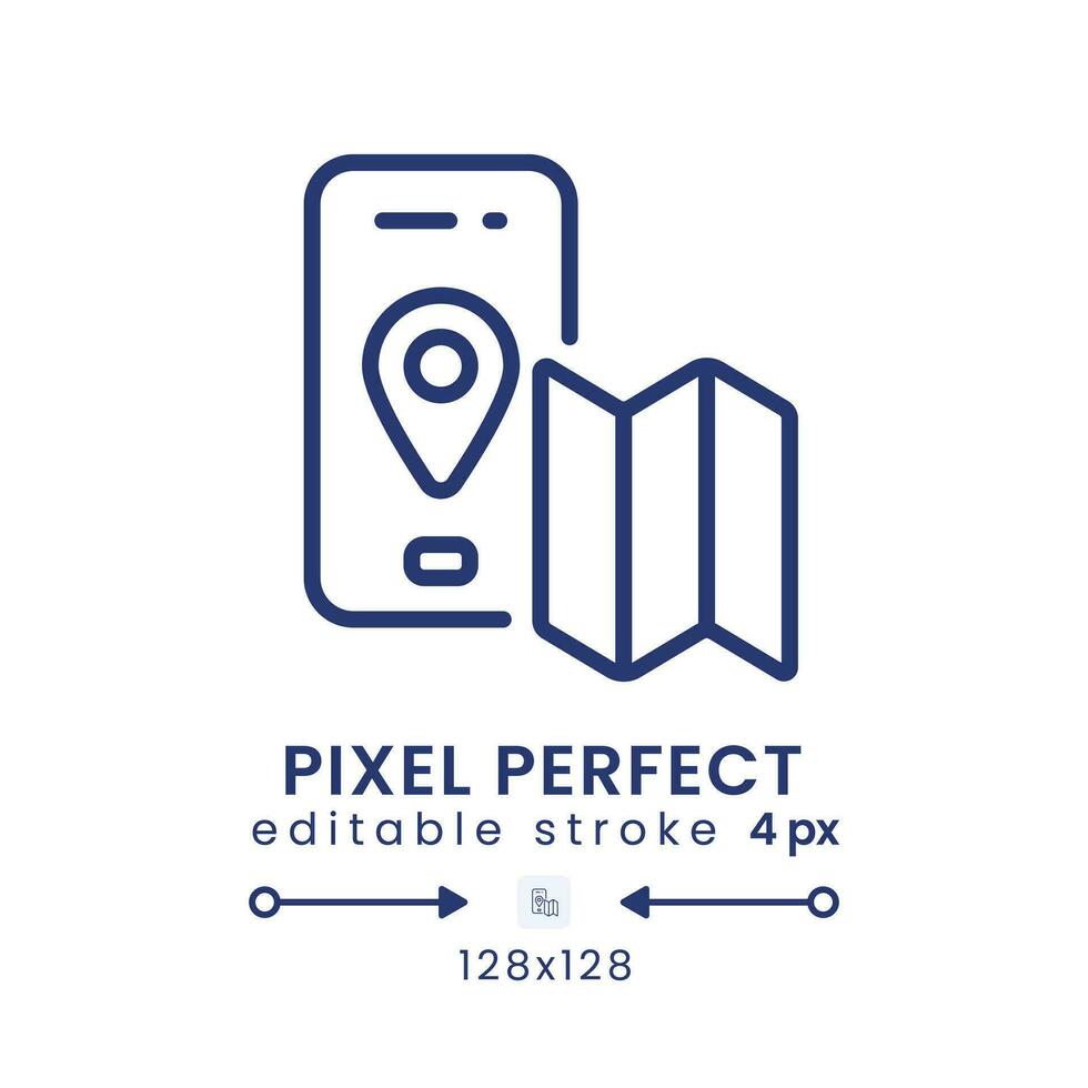 navigazione App lineare del desktop icona. disconnesso carta geografica. guida indicazioni. itinerario pianificazione. pixel Perfetto 128x128, schema 4px. gui, UX design. isolato utente interfaccia elemento per sito web. modificabile ictus vettore