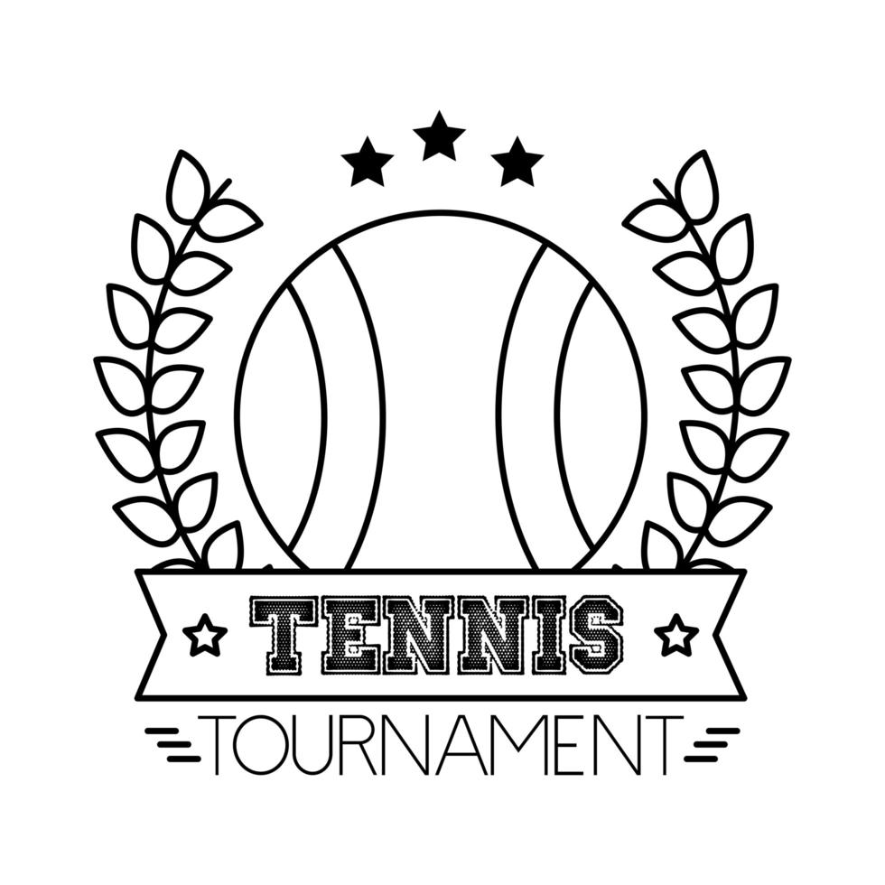 palla da tennis sport con corona di ghirlanda e stile linea scritta vettore