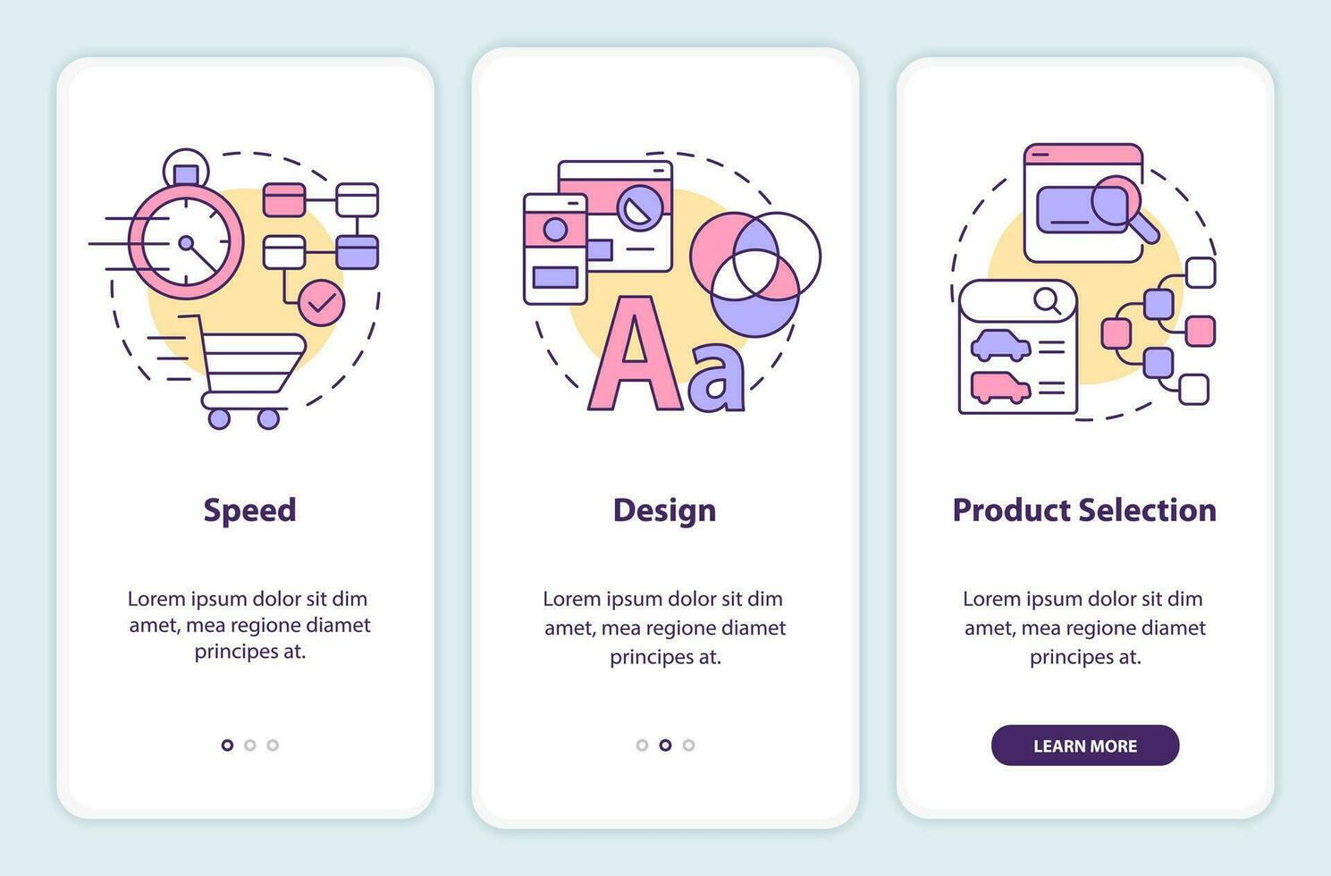 cliente requisiti a partire dal e-commerce onboarding mobile App schermo. Procedura dettagliata 3 passaggi modificabile grafico Istruzioni con lineare concetti. ui, ux, gui modello vettore