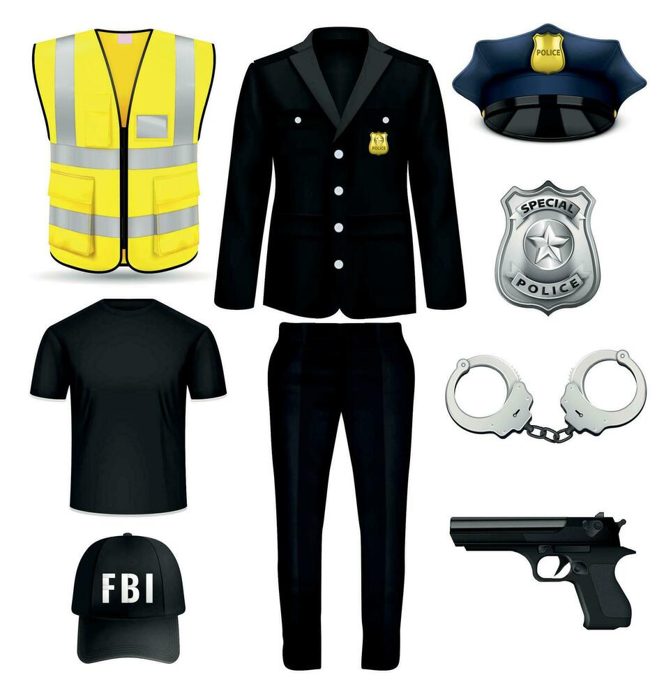 poliziotto uniforme impostato vettore