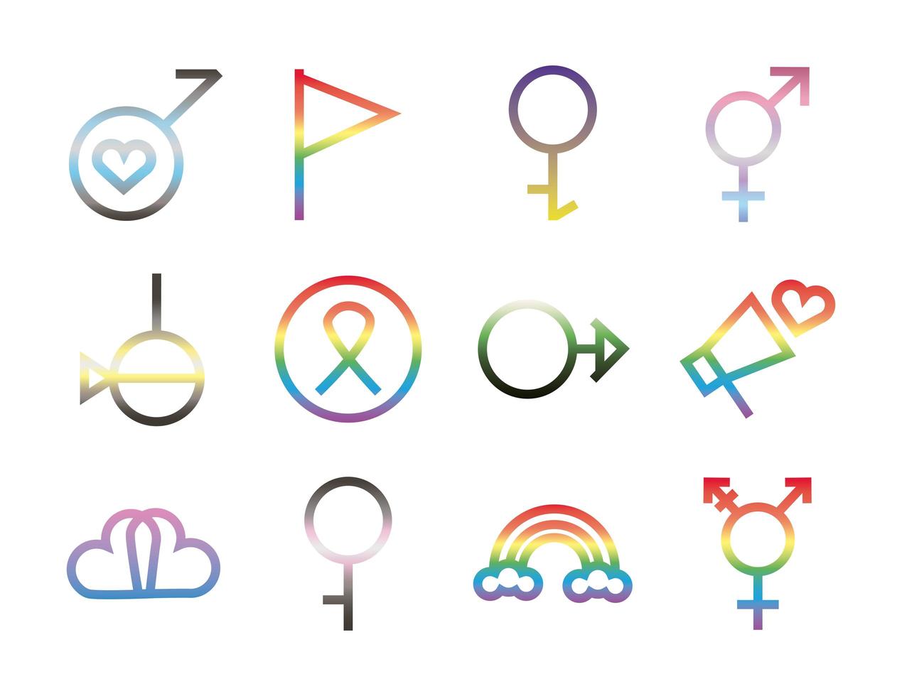 orientamento sessuale e set di icone di genere vettore