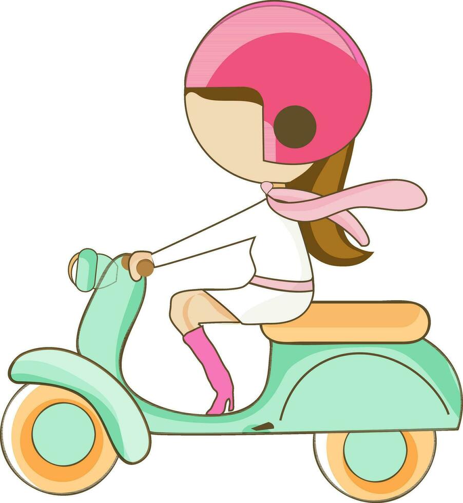 giovane ragazza equitazione scooter. vettore