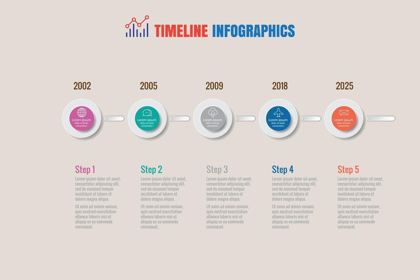 business road map timeline infografica con 5 passaggi cerchio progettato per gli elementi di sfondo diagramma processo di pianificazione pagine web flusso di lavoro tecnologia digitale dati presentazione grafico illustrazione vettoriale