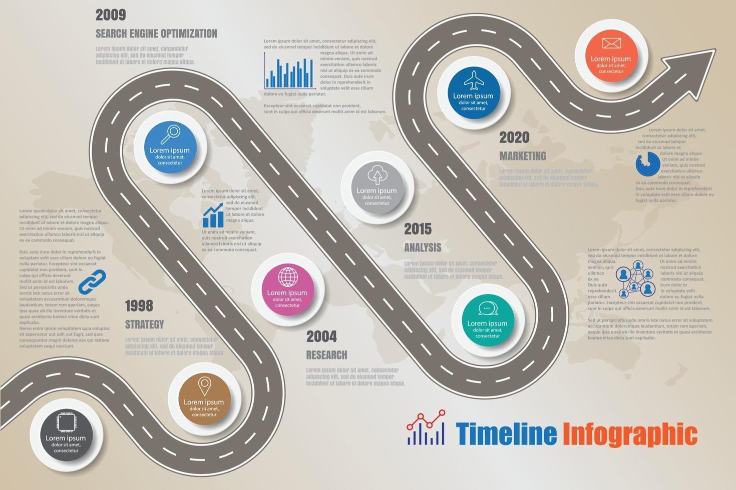 business road map timeline infografiche icone progettate per sfondo astratto. modello elemento diagramma moderno processo pagine web tecnologia digitale marketing dati presentazione grafico vettore