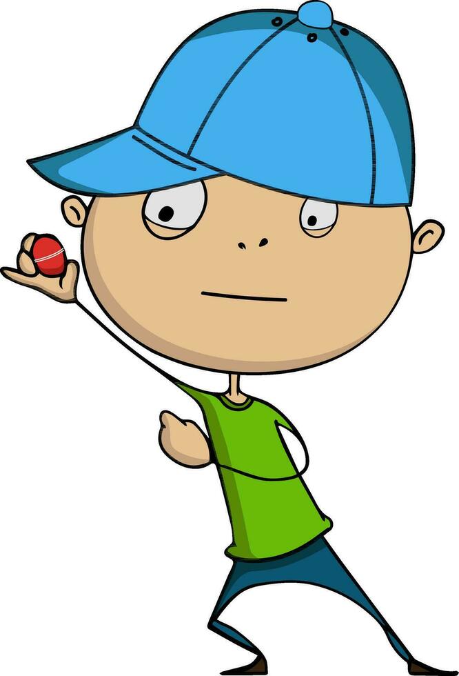 cartone animato personaggio di un' ragazzo con palla per cricket. vettore