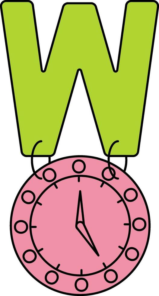 lettera w per orologio icona nel verde e rosa colore. vettore