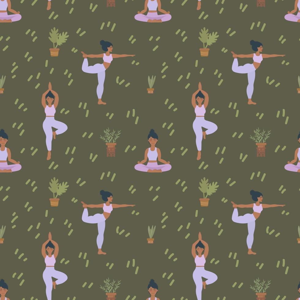motivo di sfondo di una lezione di yoga. le ragazze fanno pilates e meditazione vettore