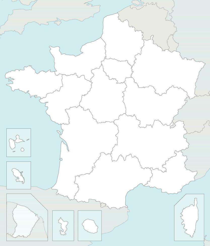 vettore vuoto carta geografica di Francia con regioni e territori e amministrativo divisioni, e confinante Paesi. modificabile e chiaramente etichettato strati.