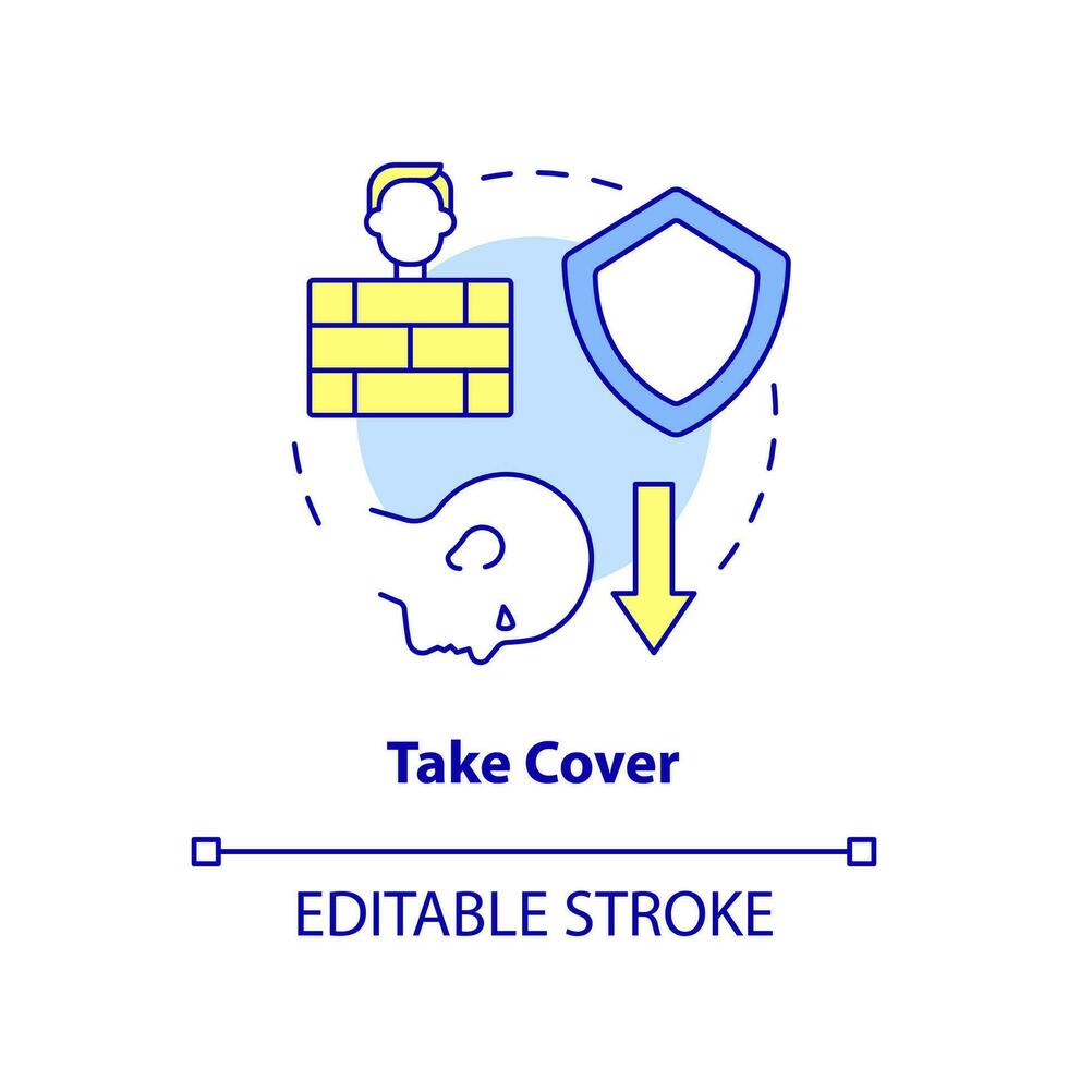 prendere copertina concetto icona. nascondere dietro a barriera. azione al di fuori durante nucleare incidente astratto idea magro linea illustrazione. isolato schema disegno. modificabile ictus vettore