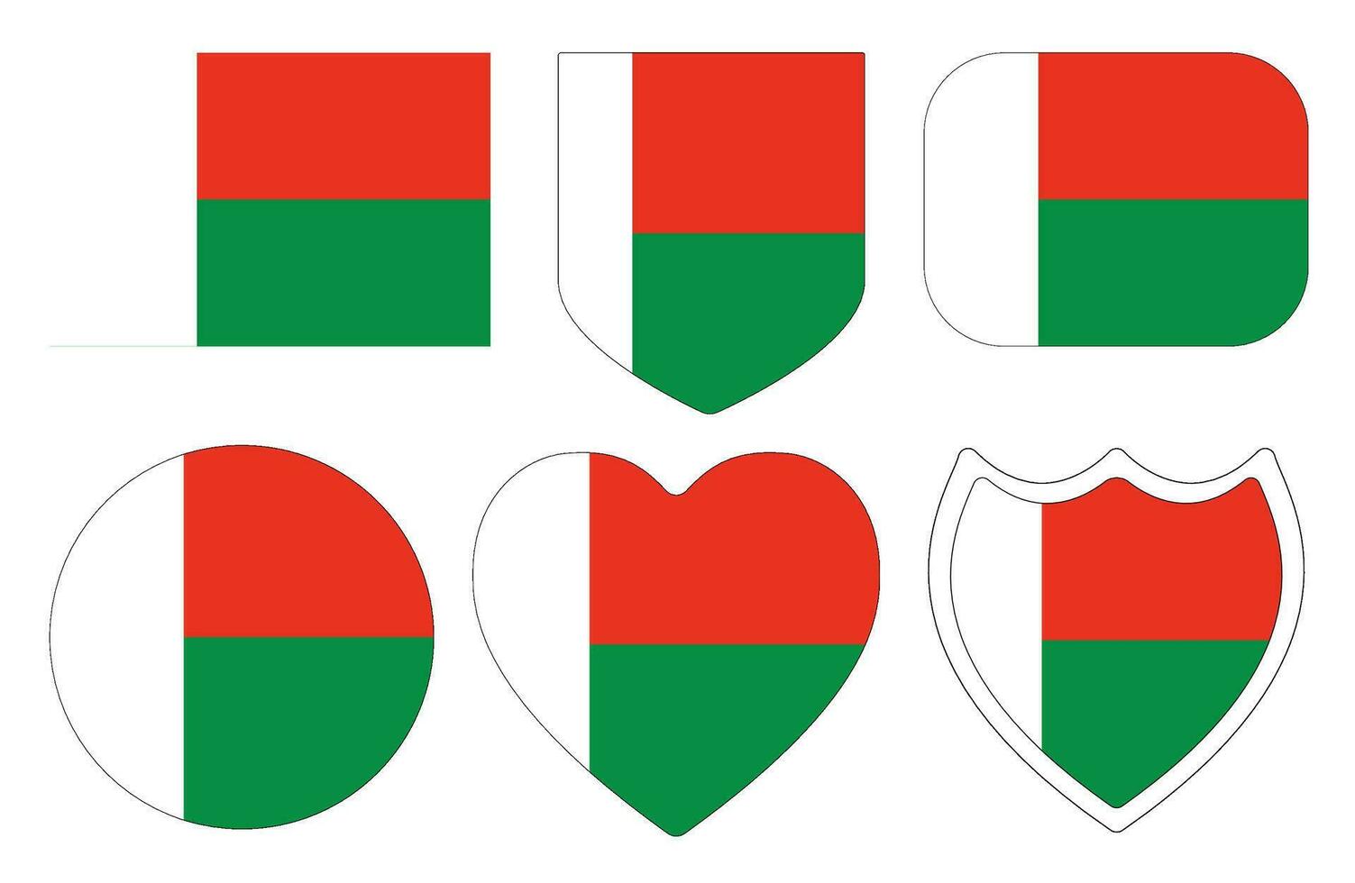 Madagascar bandiera nel design forma impostare. bandiera di Madagascar nel design forma impostare. vettore