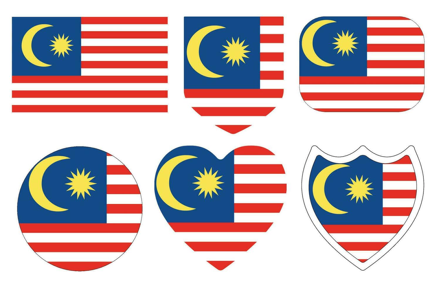 malese bandiera nel design forma impostare. bandiera di Malaysia nel design forma impostare. vettore