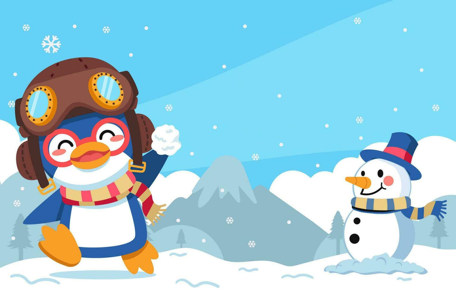 sfondo di carino poco pinguino giocando palla di neve vettore