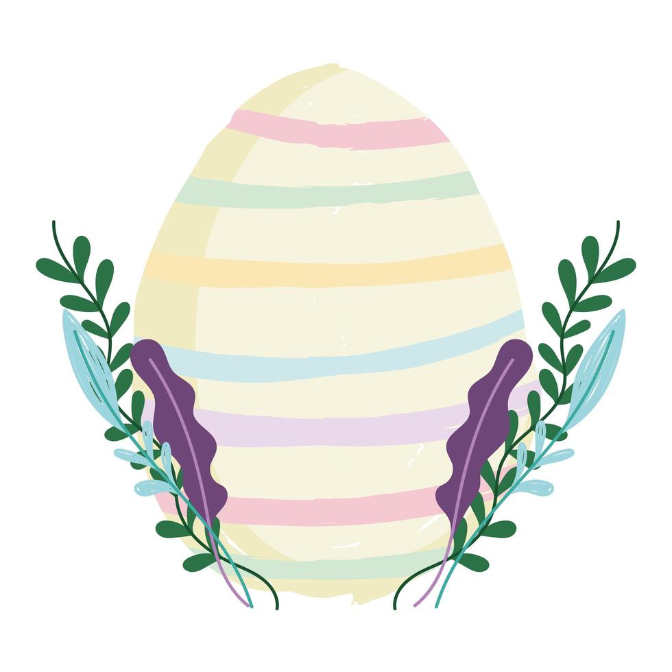 carino uova di Pasqua colorate strisce con fogliame natura sfondo bianco vettore