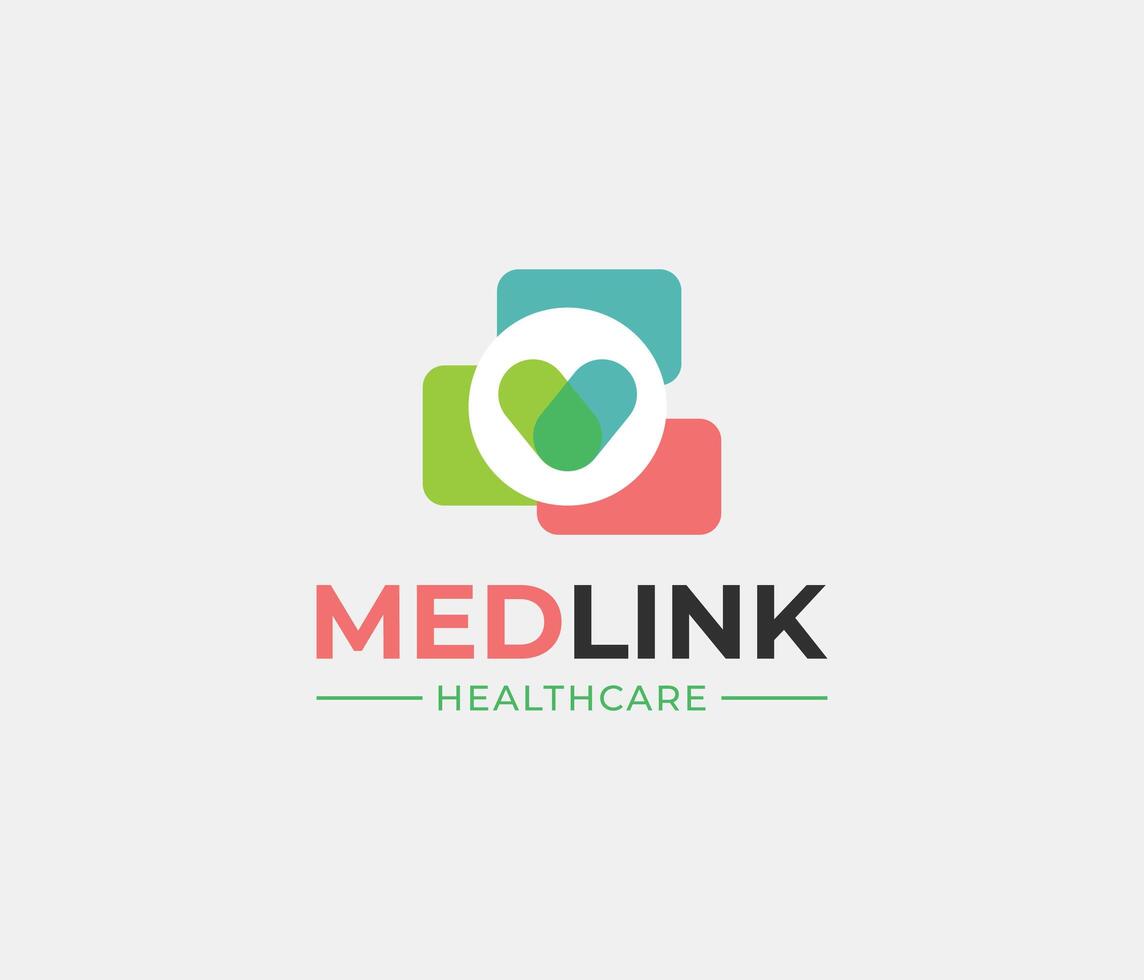 medico logo, più, forma, amore, Salute, cura, vettore, medlink logo vettore