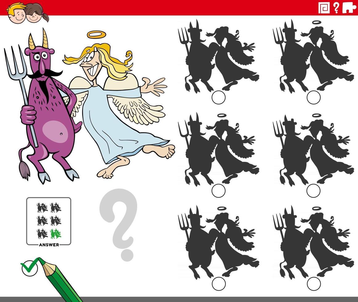 gioco educativo di ombre con cartone animato angelo e diavolo vettore