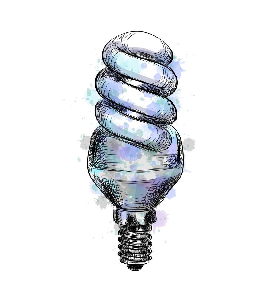 lampadina fluorescente a risparmio energetico da una spruzzata di acquerello schizzo disegnato a mano illustrazione vettoriale di vernici