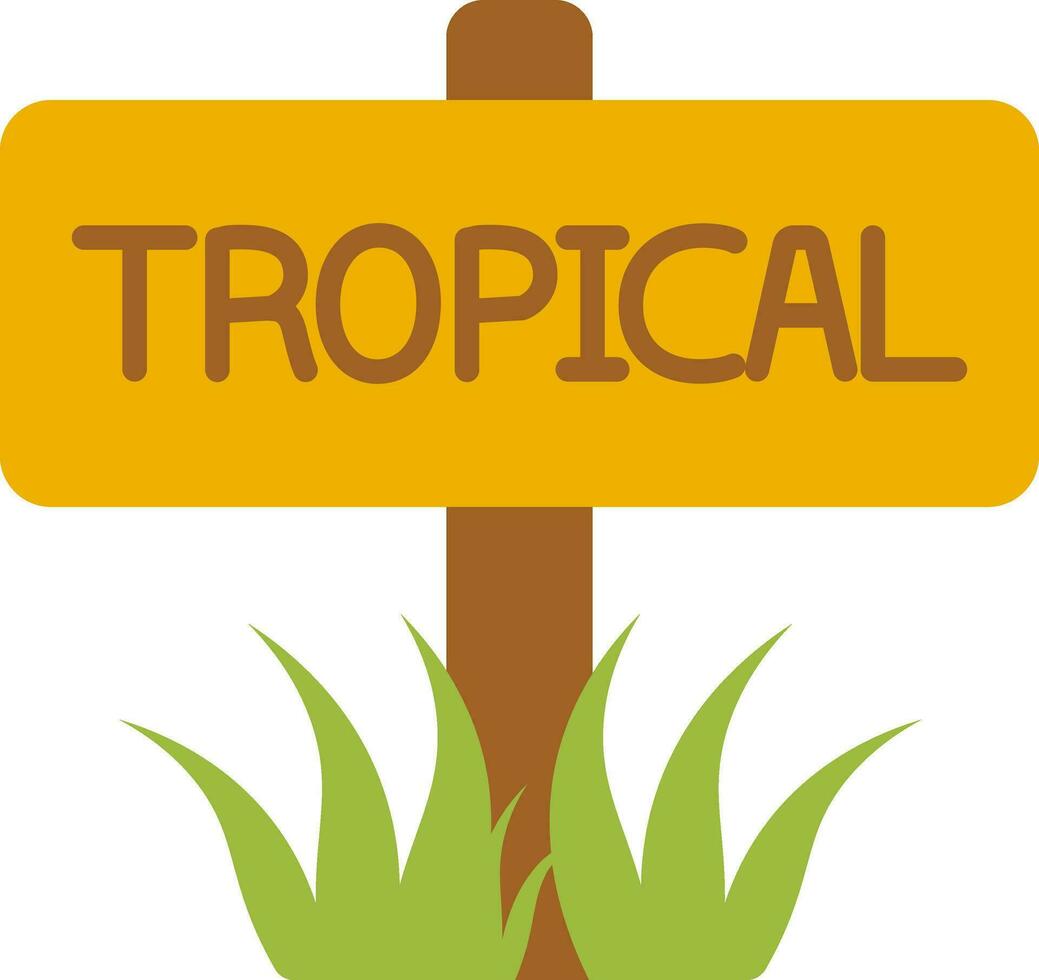 tropicale testo su tavola e verde erba icona nel piatto stile. vettore