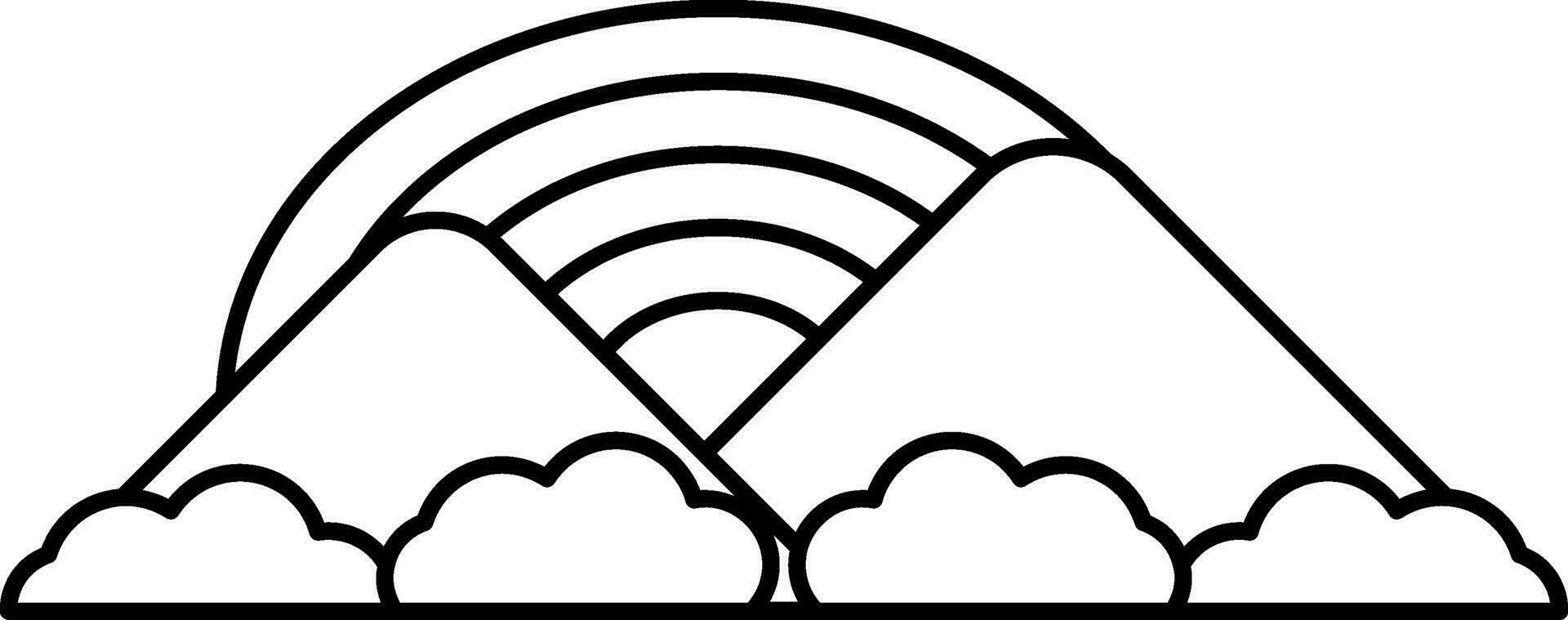 arcobaleno con montagne e nuvole icona nel nero schema. vettore