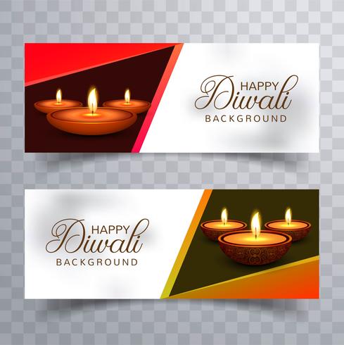Vettore stabilito di progettazione delle intestazioni felici di festival della lampada a olio di Diya di diwali