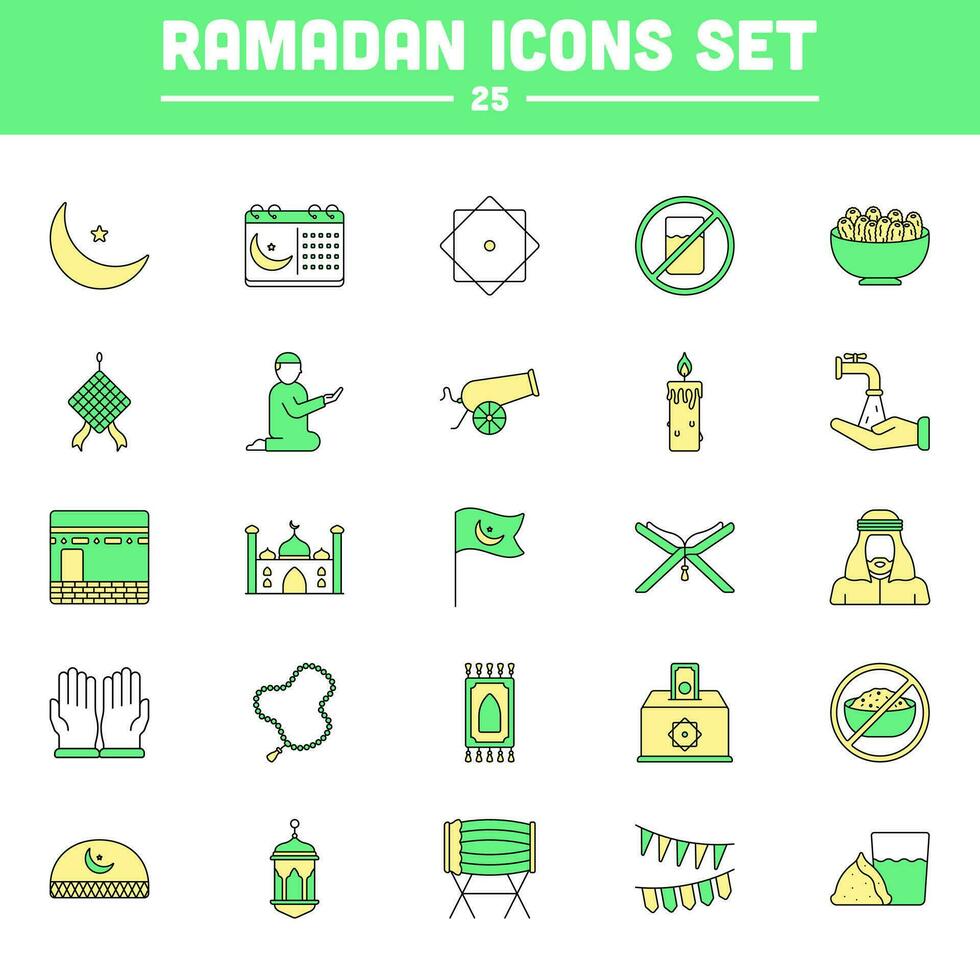 Ramadan digiuno Festival icona o simbolo nel giallo e verde colore. vettore