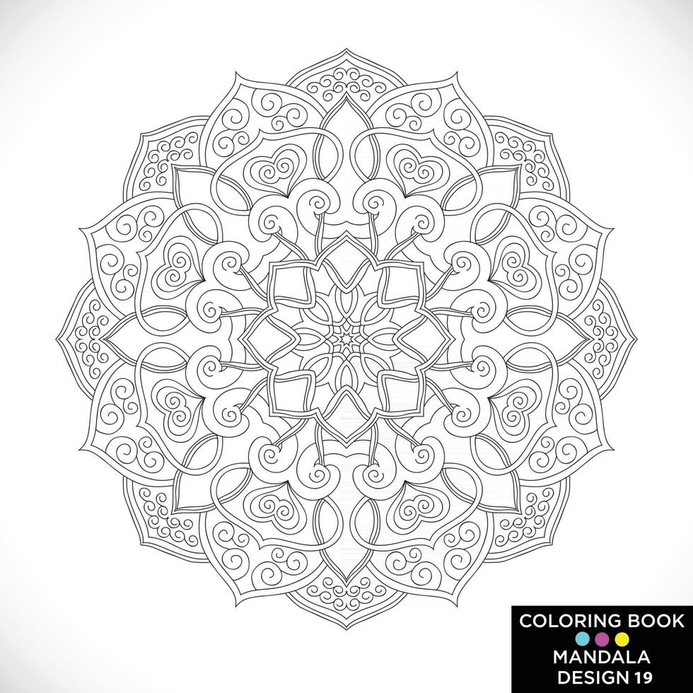 mandala rotondo ornamento floreale isolato su sfondo bianco elemento di design decorativo contorno bianco e nero illustrazione vettoriale per la stampa del libro da colorare su maglietta e altri oggetti