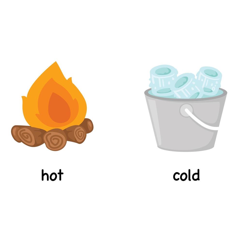 illustrazione vettoriale di parole opposte calde e fredde