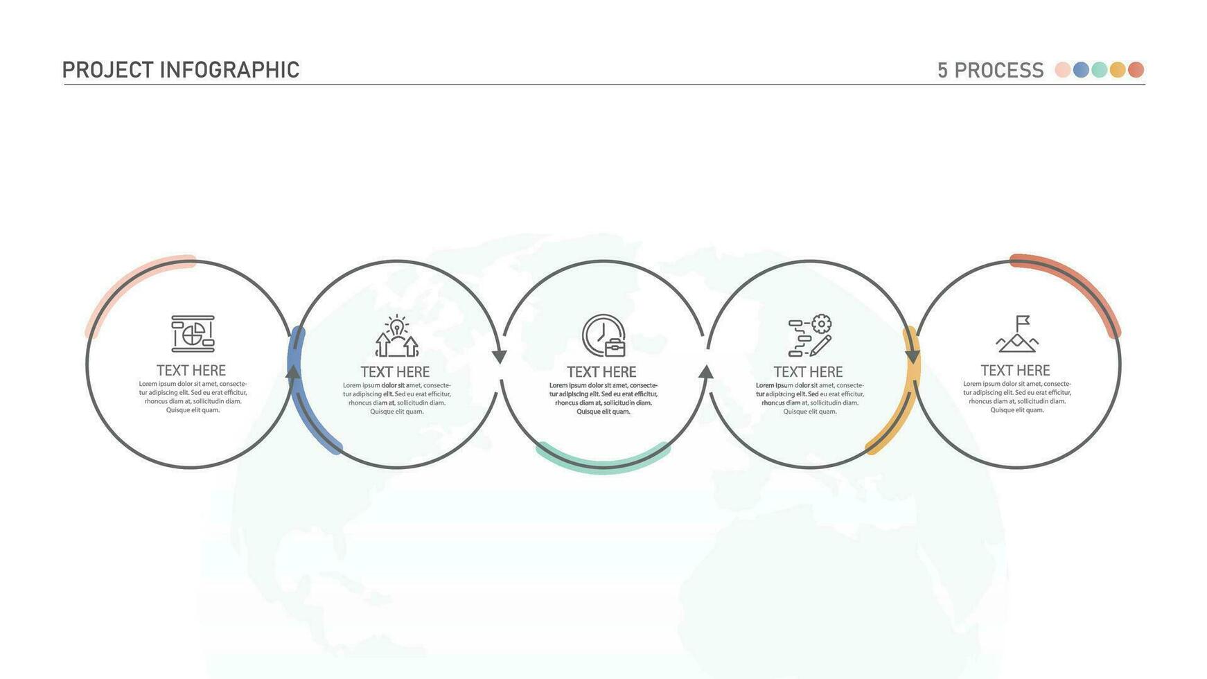 Infografica processi design con icone e 5 opzioni o passi. vettore