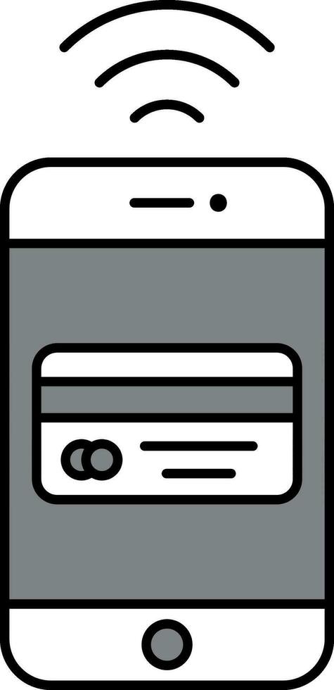 pagamento carta nel smartphone schermo grigio e bianca icona. vettore