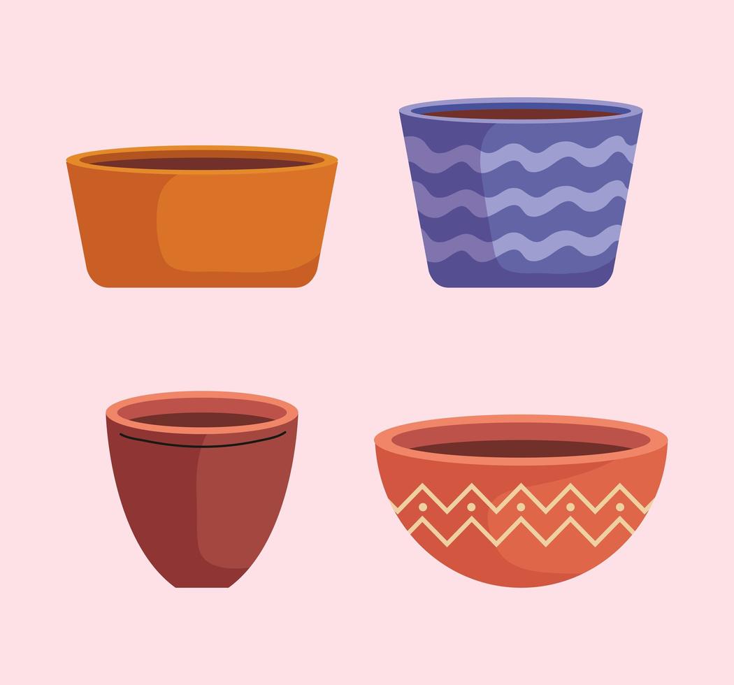 fascio di vasi di ceramica vuoti da giardino vettore