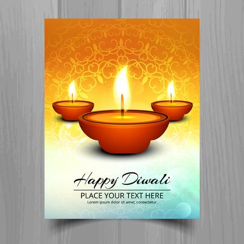 Bella felice diwali diya opuscolo modello di festival lampada ad olio vettore