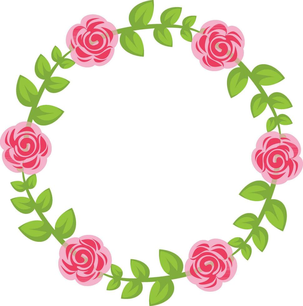 il giro telaio con rosa Rose su bianca sfondo. vettore illustrazione nel piatto stile.