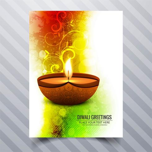 Bella felice diwali diya opuscolo modello di festival lampada ad olio vettore