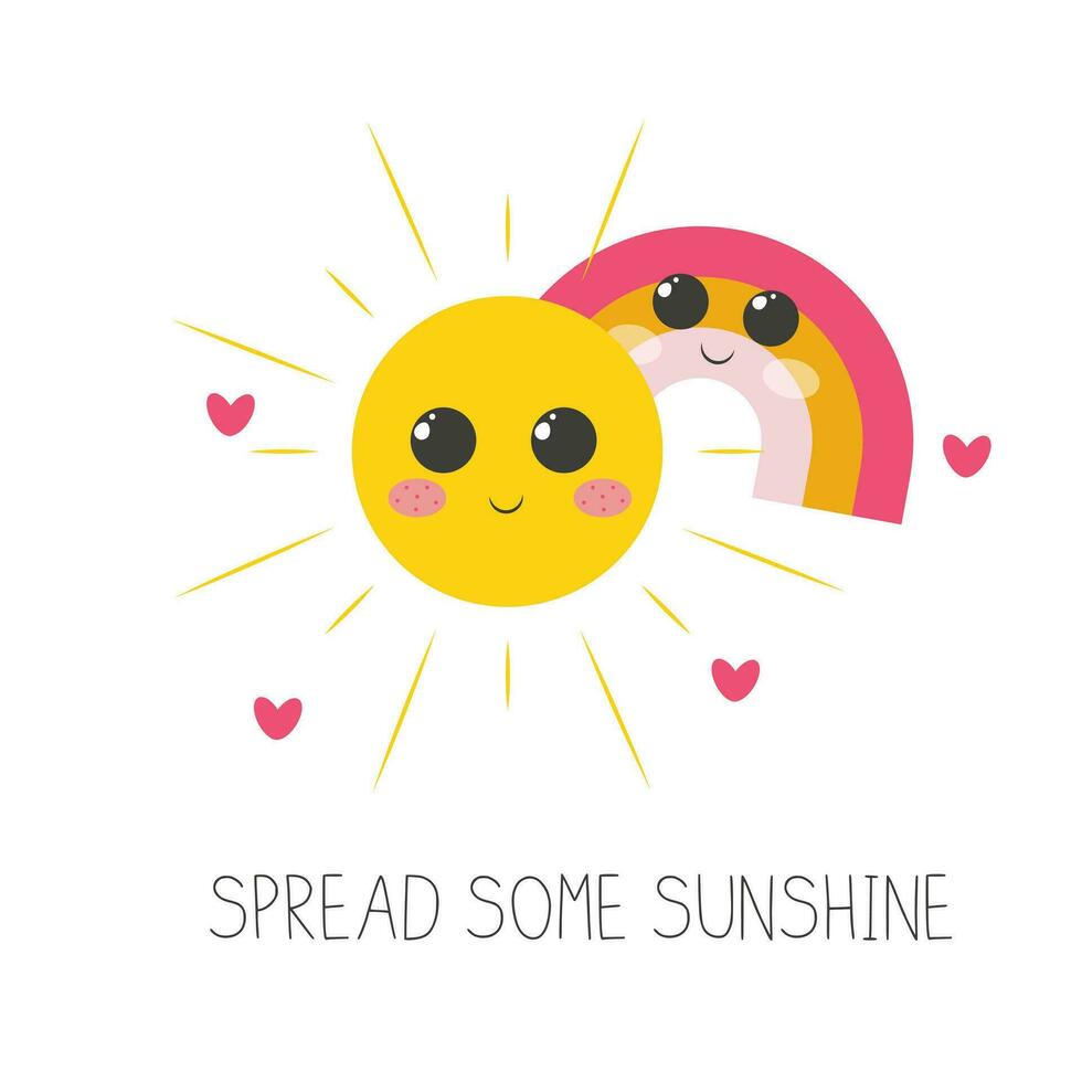 ispirazione frase diffusione alcuni luce del sole carino sorridente sole e arcobaleno vettore illustrazione