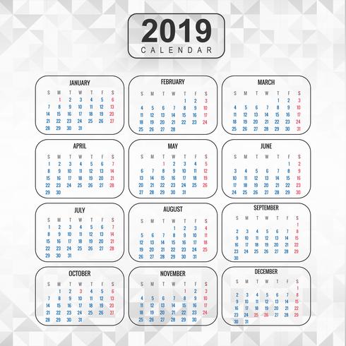 Anno 2019, Calendar Beautiful Design vettore
