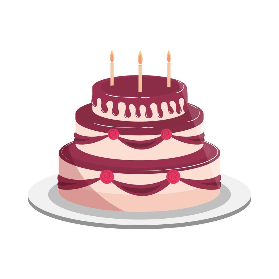 torta di compleanno fiori decorativi candele e cioccolato vettore