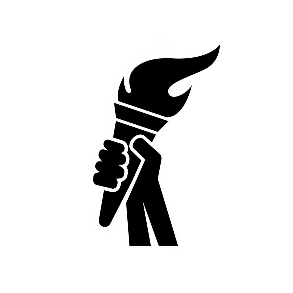 torcia fiammeggiante in mano di persone per il concetto di sport logo illustrazione vettoriale design nero