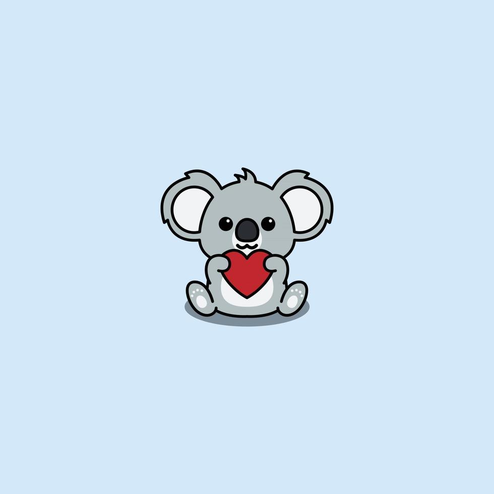 Cartoon carino koala holding a forma di cuore rosso vettore